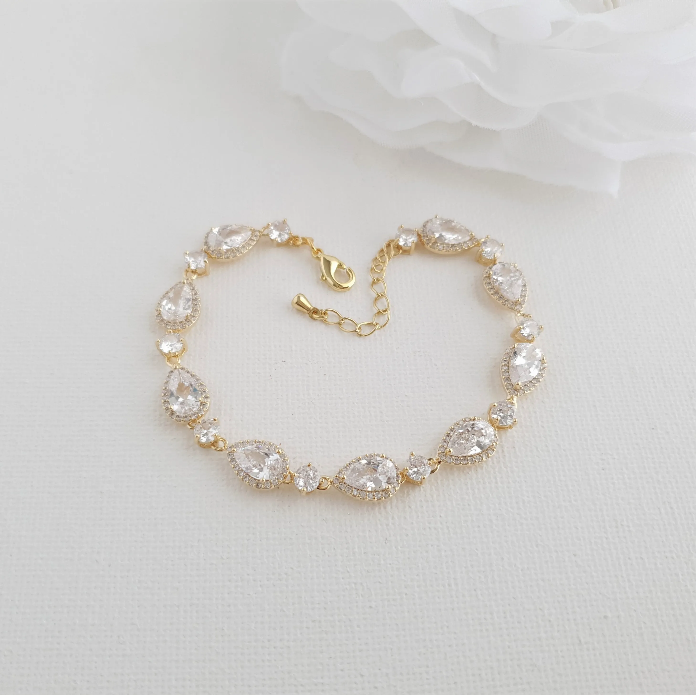 Silver Teardrop Wedding Bracelet-Luna