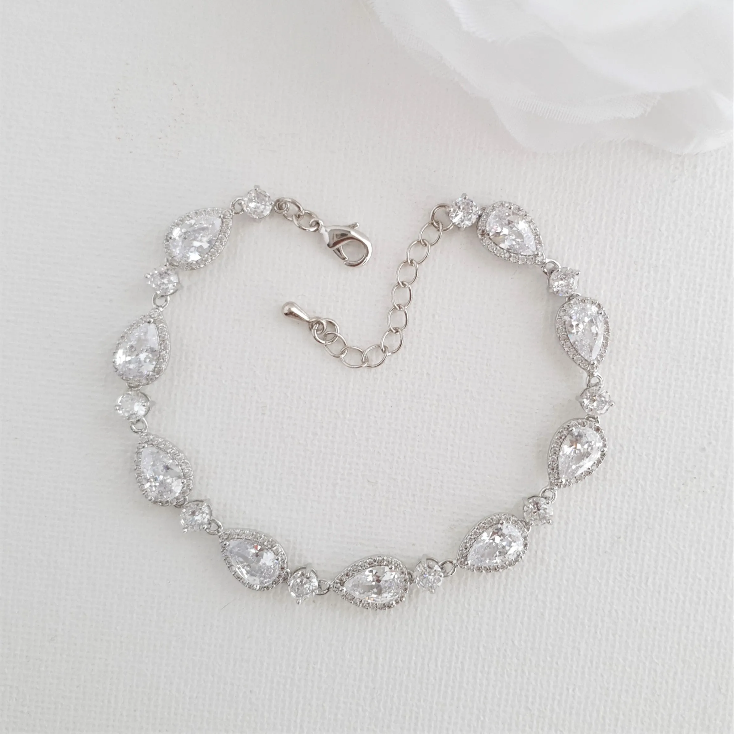 Silver Teardrop Wedding Bracelet-Luna