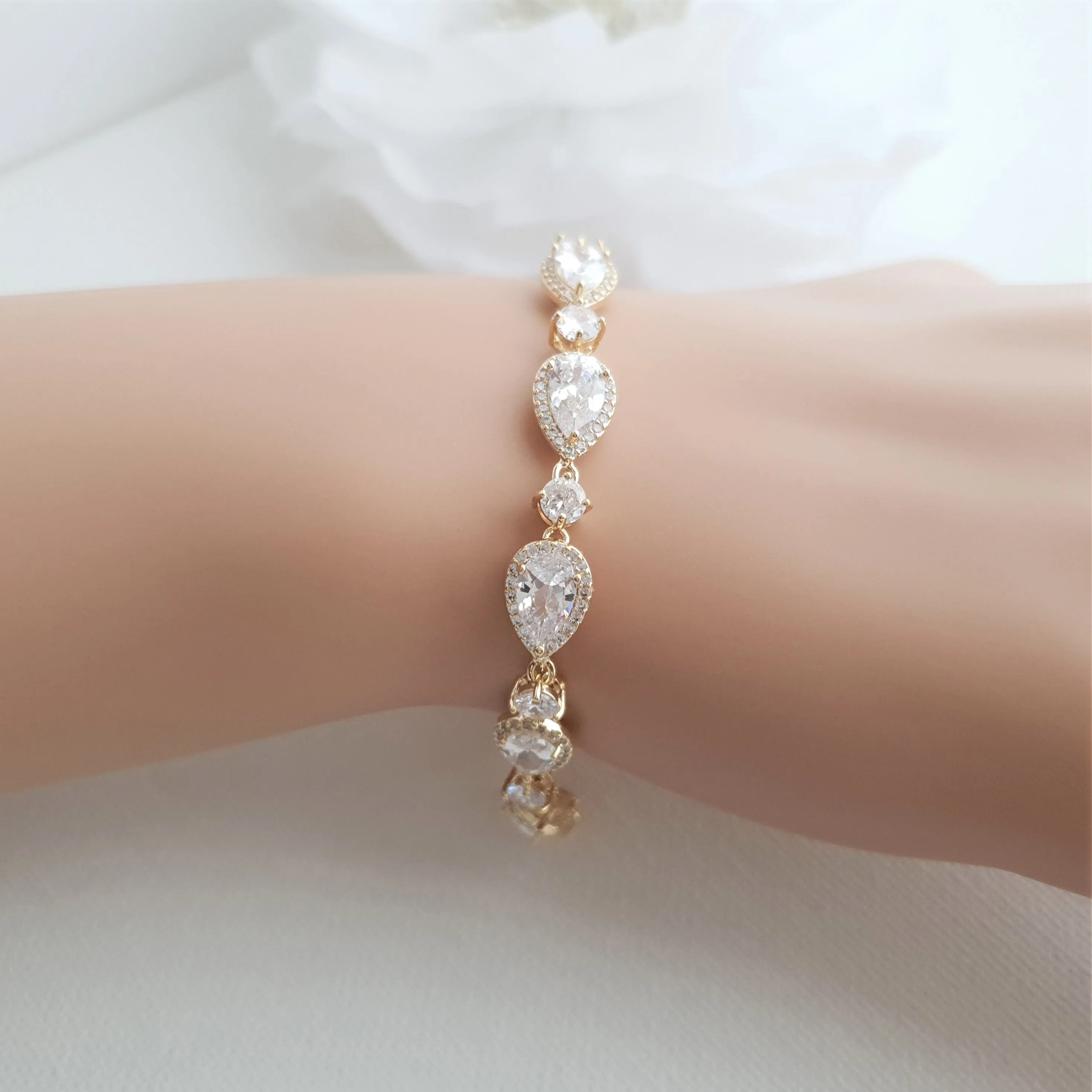 Silver Teardrop Wedding Bracelet-Luna