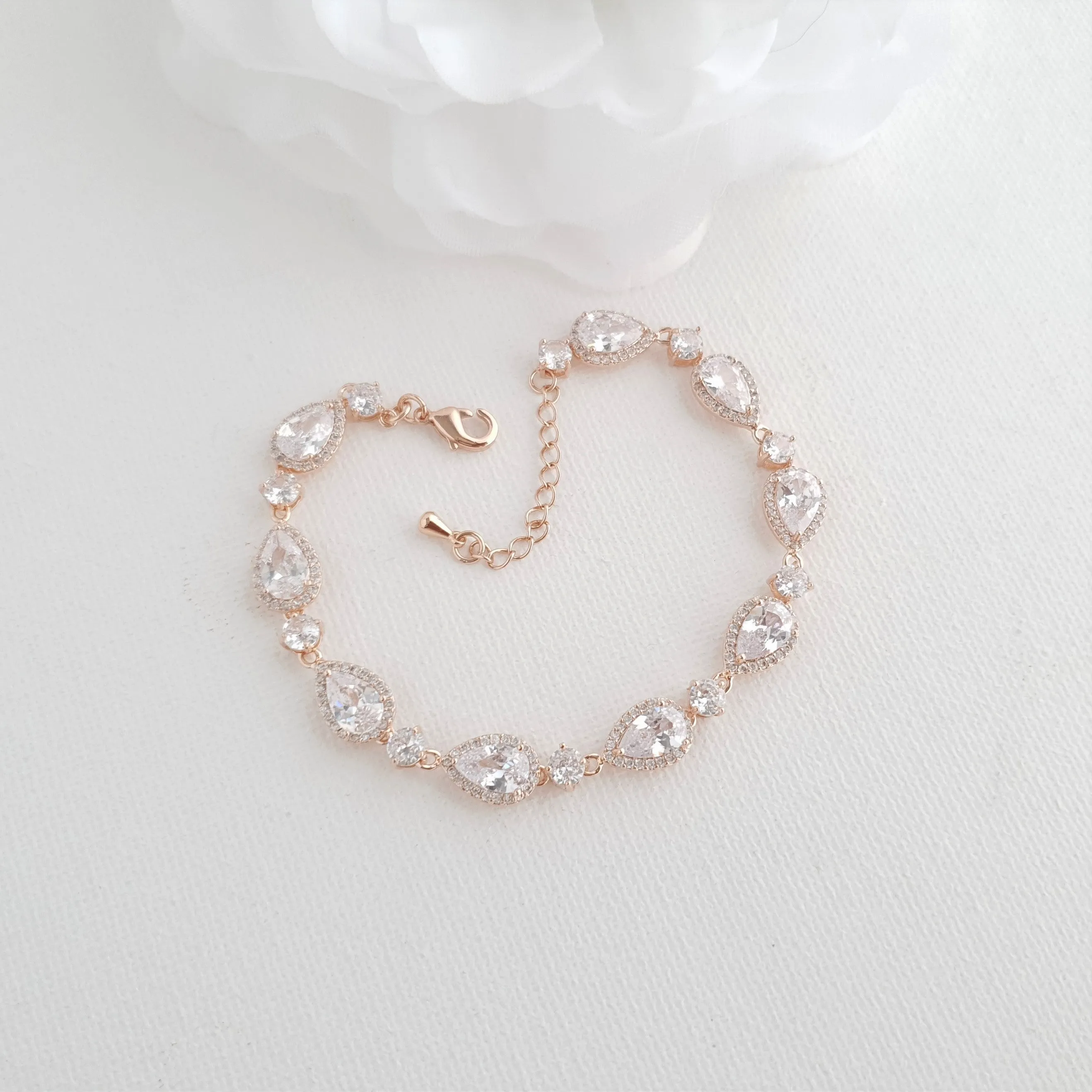 Silver Teardrop Wedding Bracelet-Luna