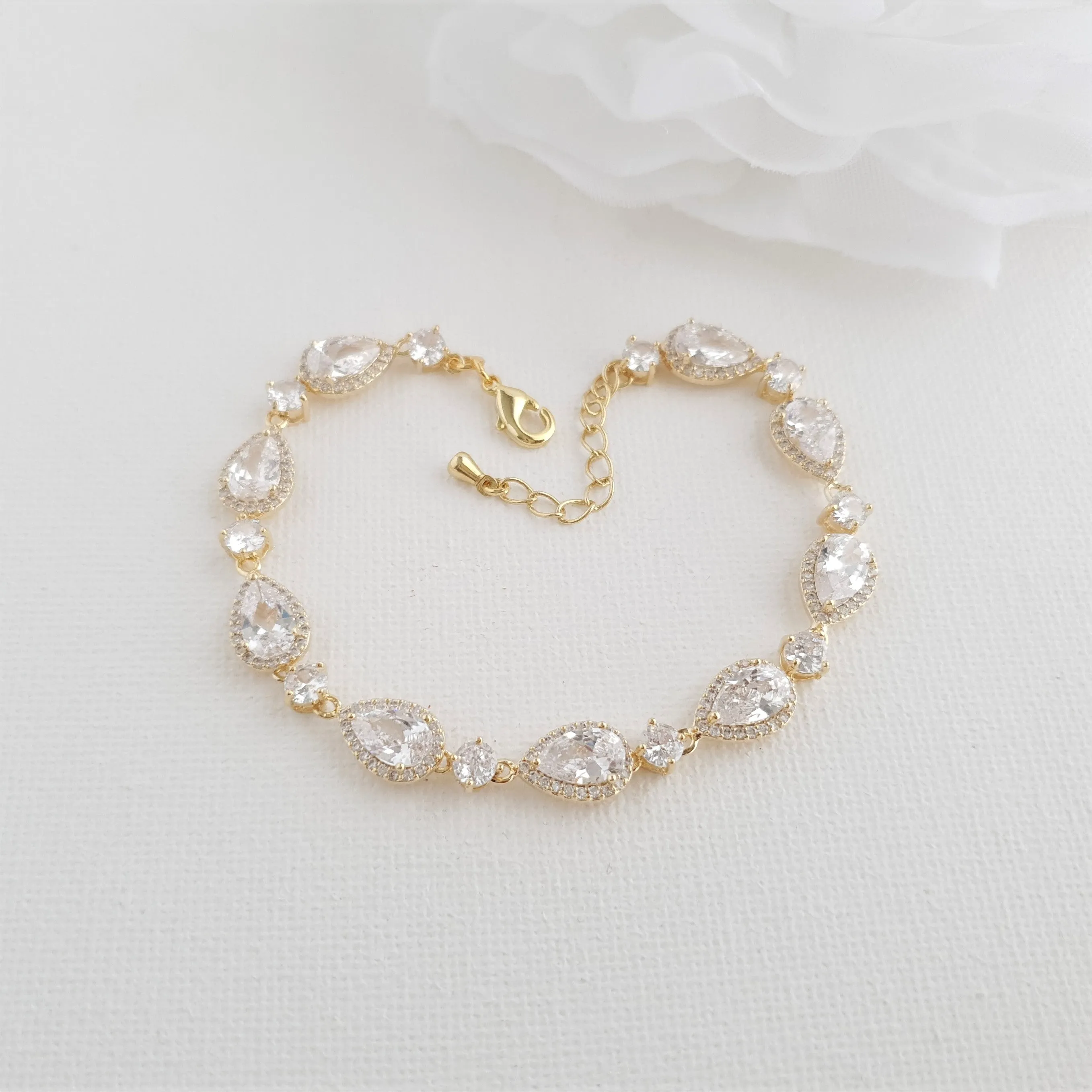 Silver Teardrop Wedding Bracelet-Luna