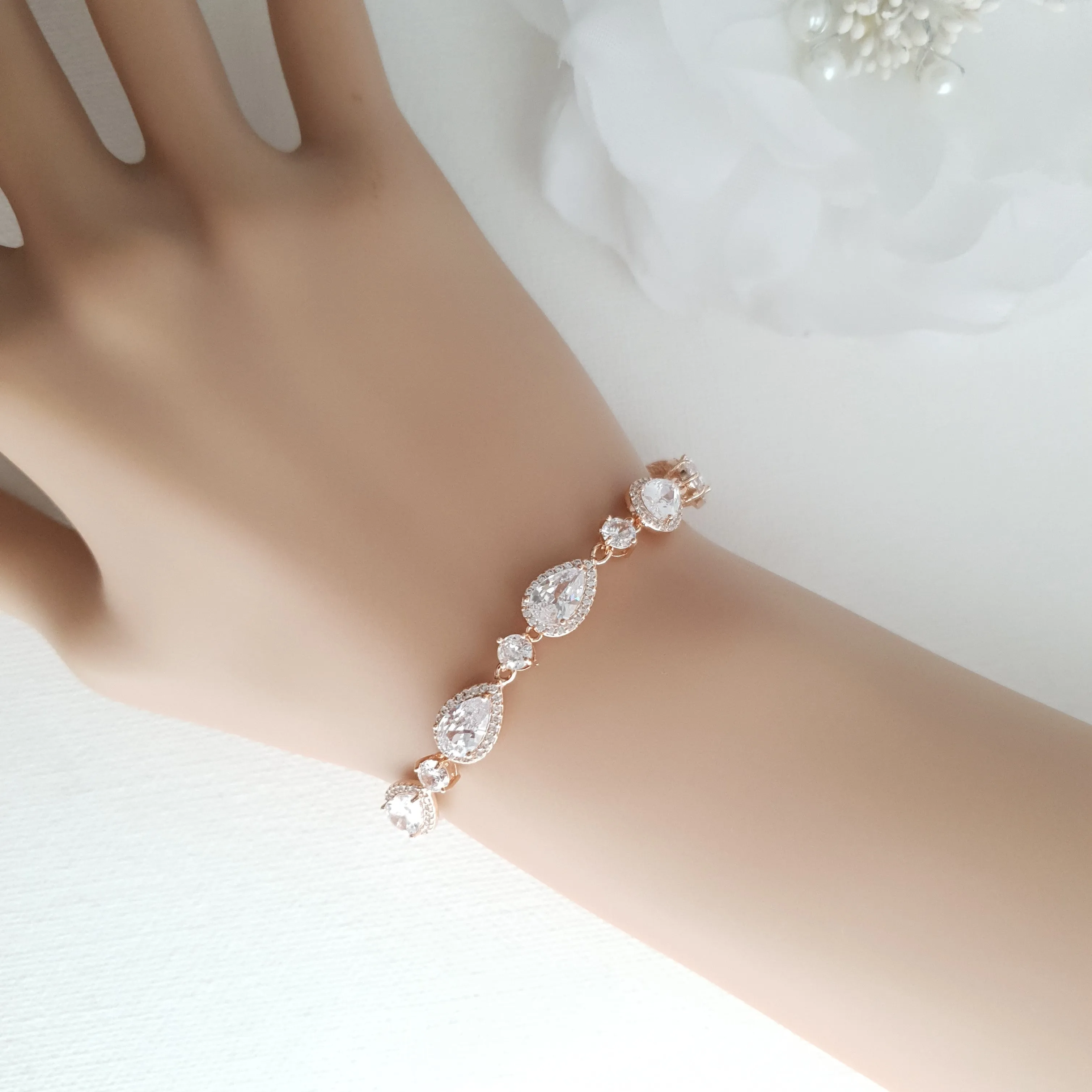 Silver Teardrop Wedding Bracelet-Luna