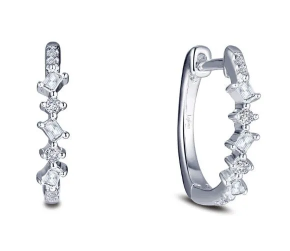 Simulated Diamond Baguette and Round Hoop Earrings E0383CLP