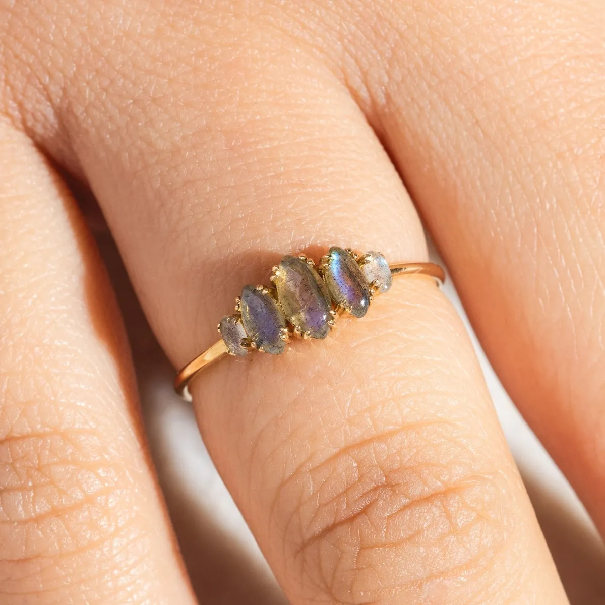 Solid Gold Labradorite Marquise Cluster Ring