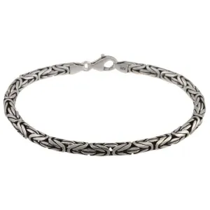 Solid Silver Men's Heavy Byzantine Chain Bracelet 4mm Round Bali Link