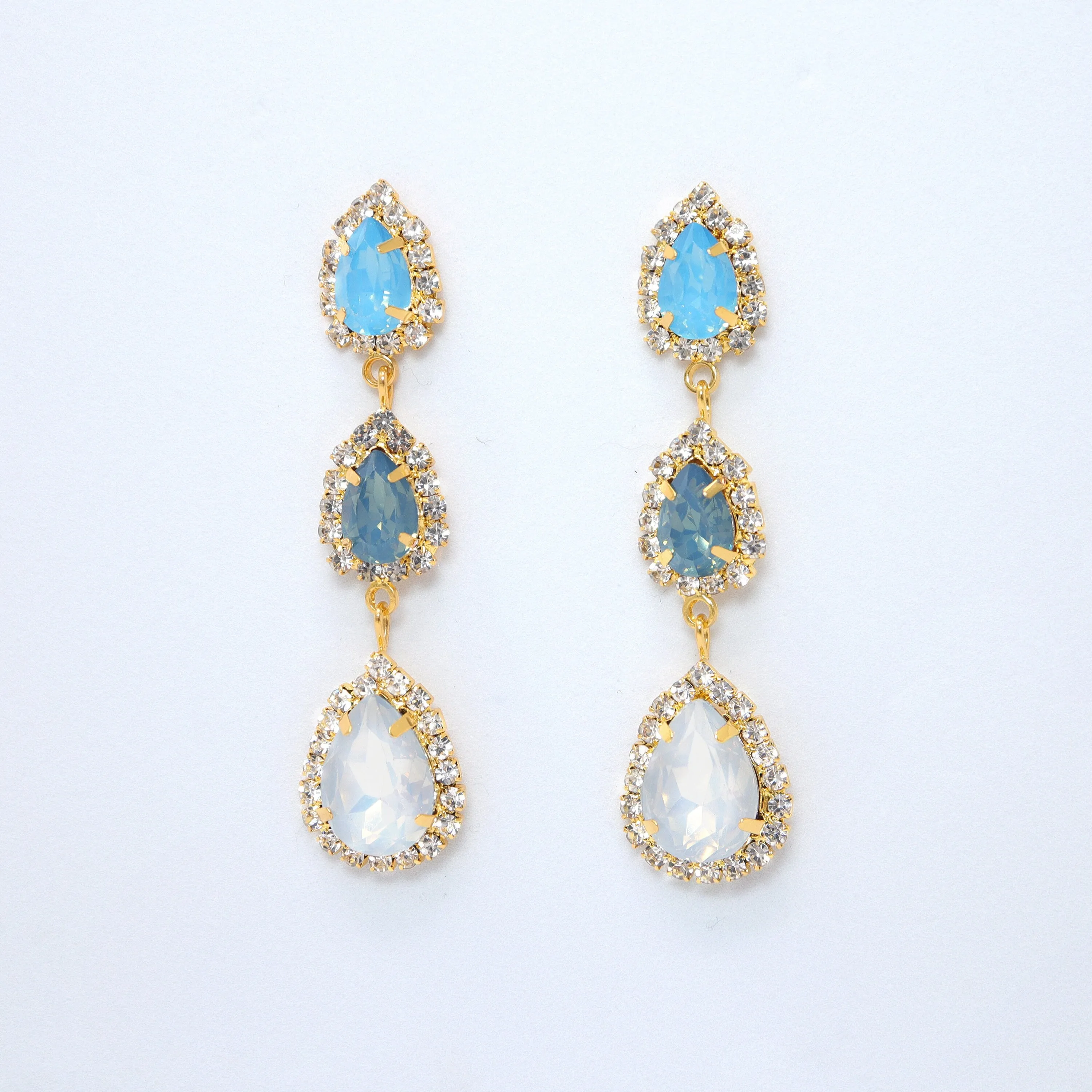 Something Blue Opal Drop Earrings, Gold Dangle Crystal, Diamond Earring, Long Bridal Jewelry, Crystal Bridal Earrings, Statement Earrings