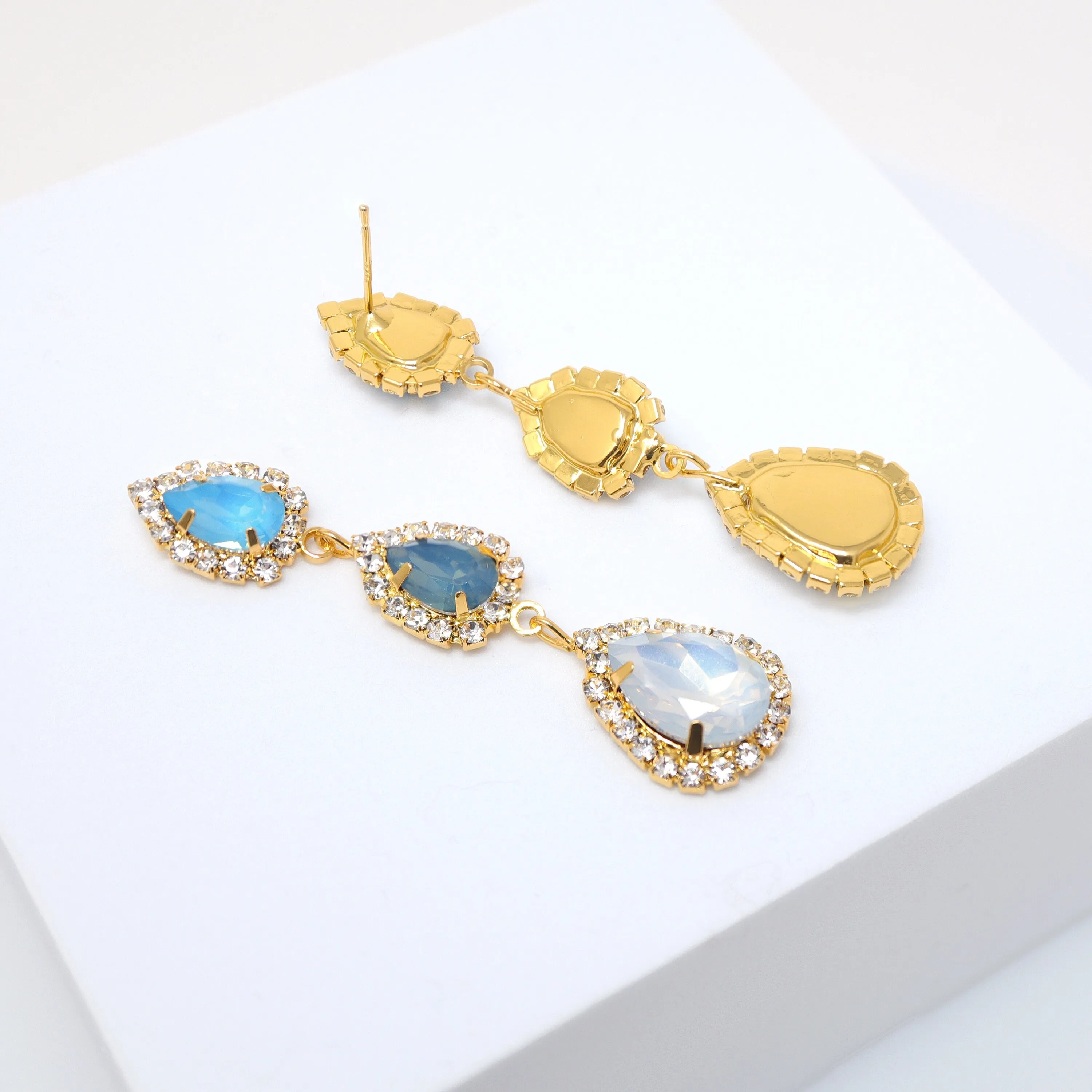 Something Blue Opal Drop Earrings, Gold Dangle Crystal, Diamond Earring, Long Bridal Jewelry, Crystal Bridal Earrings, Statement Earrings