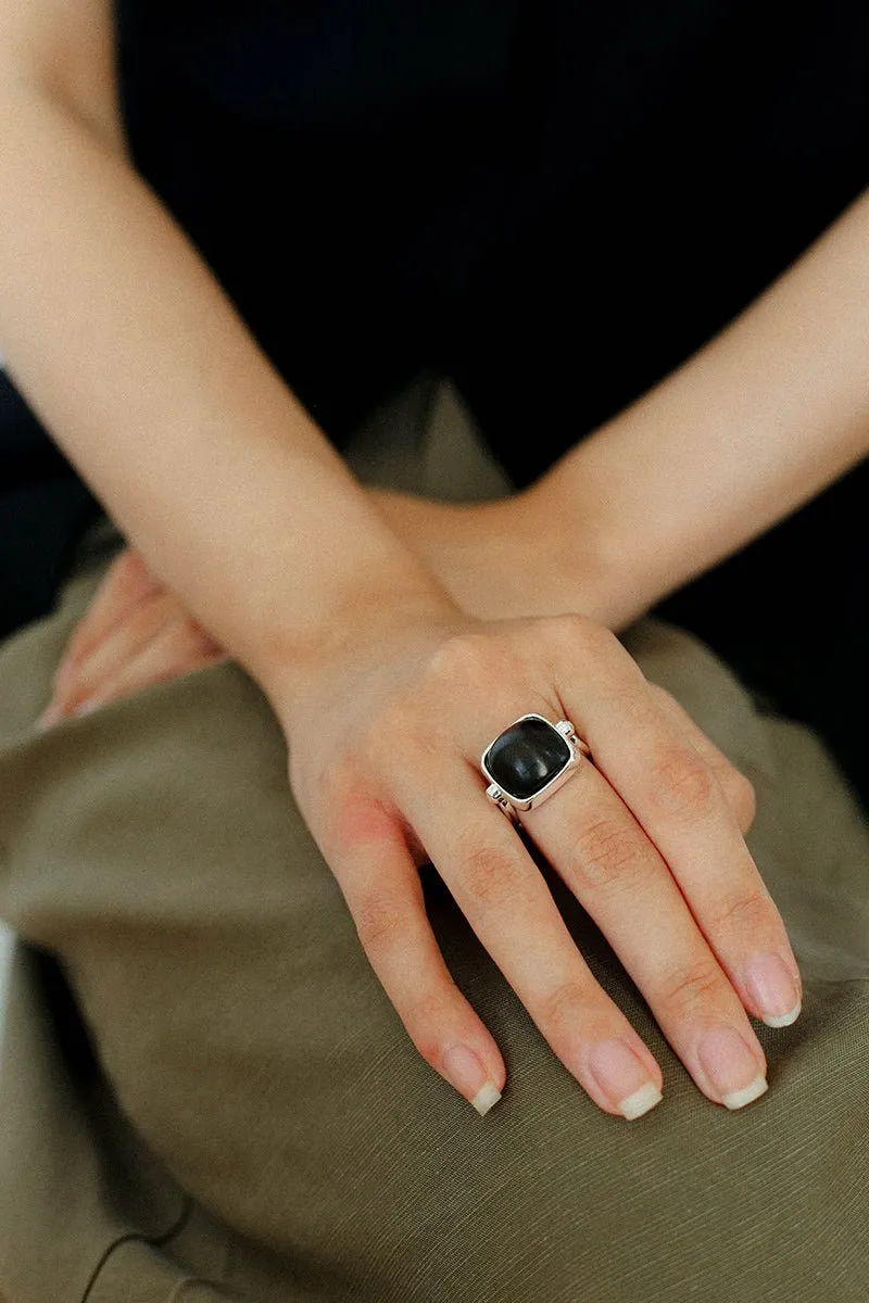 Square Open Black Ebony Wood Ring