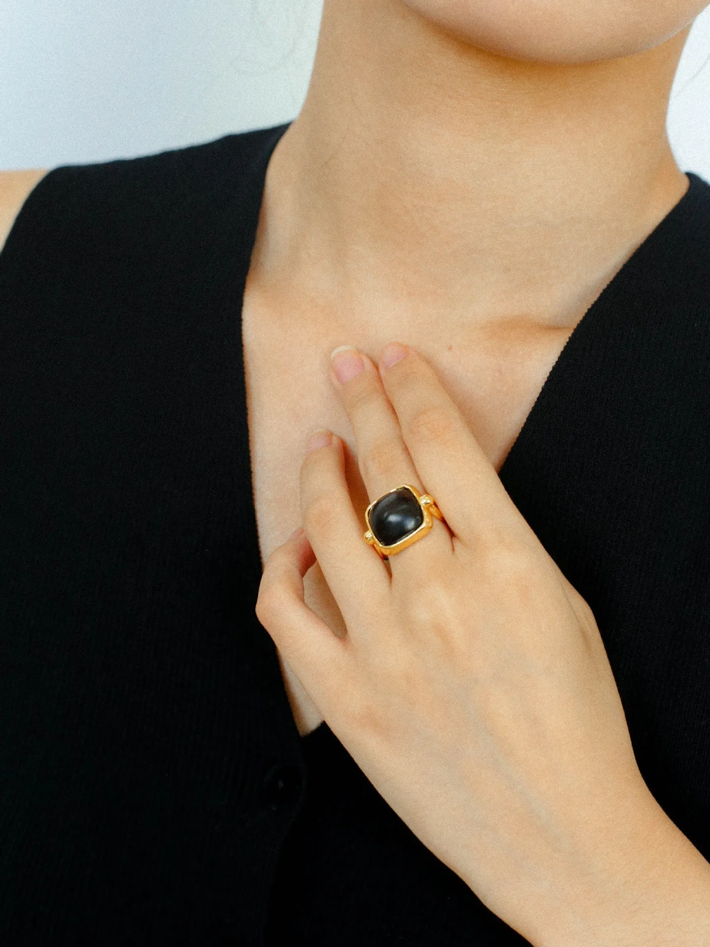 Square Open Black Ebony Wood Ring