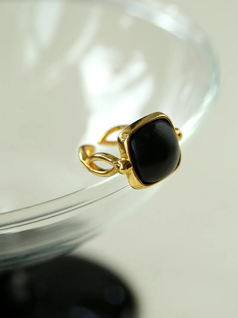 Square Open Black Ebony Wood Ring