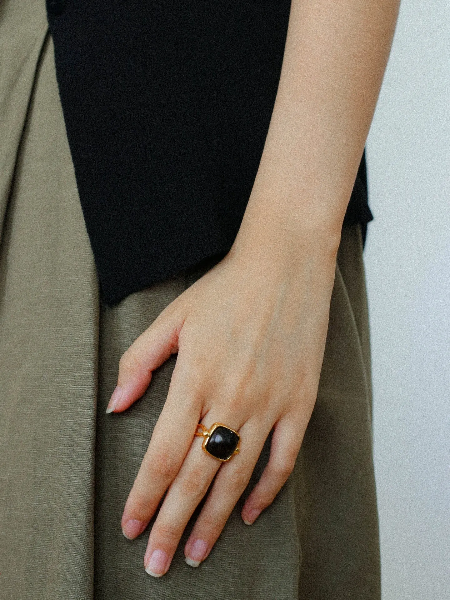 Square Open Black Ebony Wood Ring