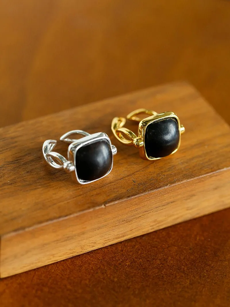 Square Open Black Ebony Wood Ring