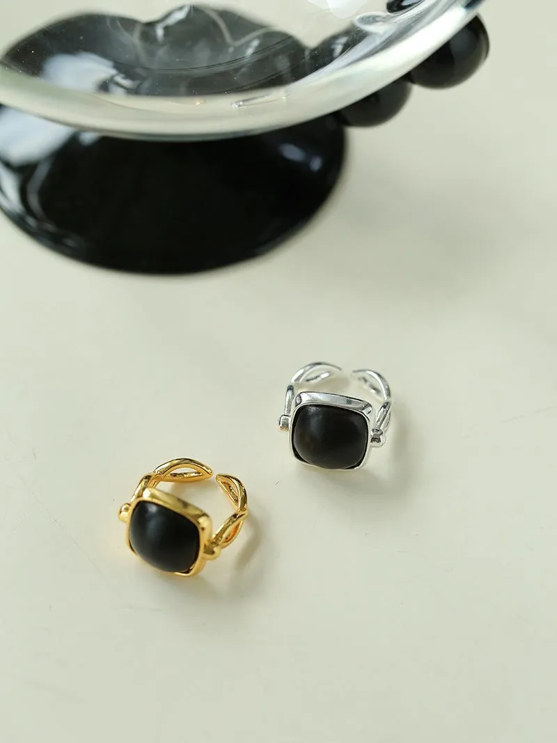 Square Open Black Ebony Wood Ring