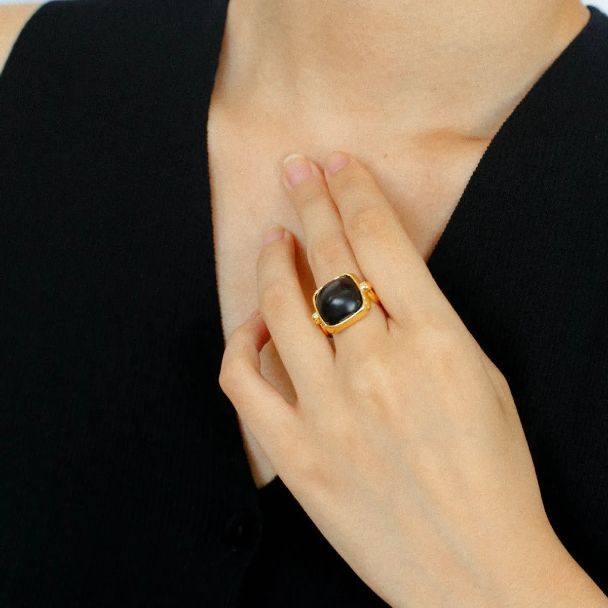 Square Open Black Ebony Wood Ring