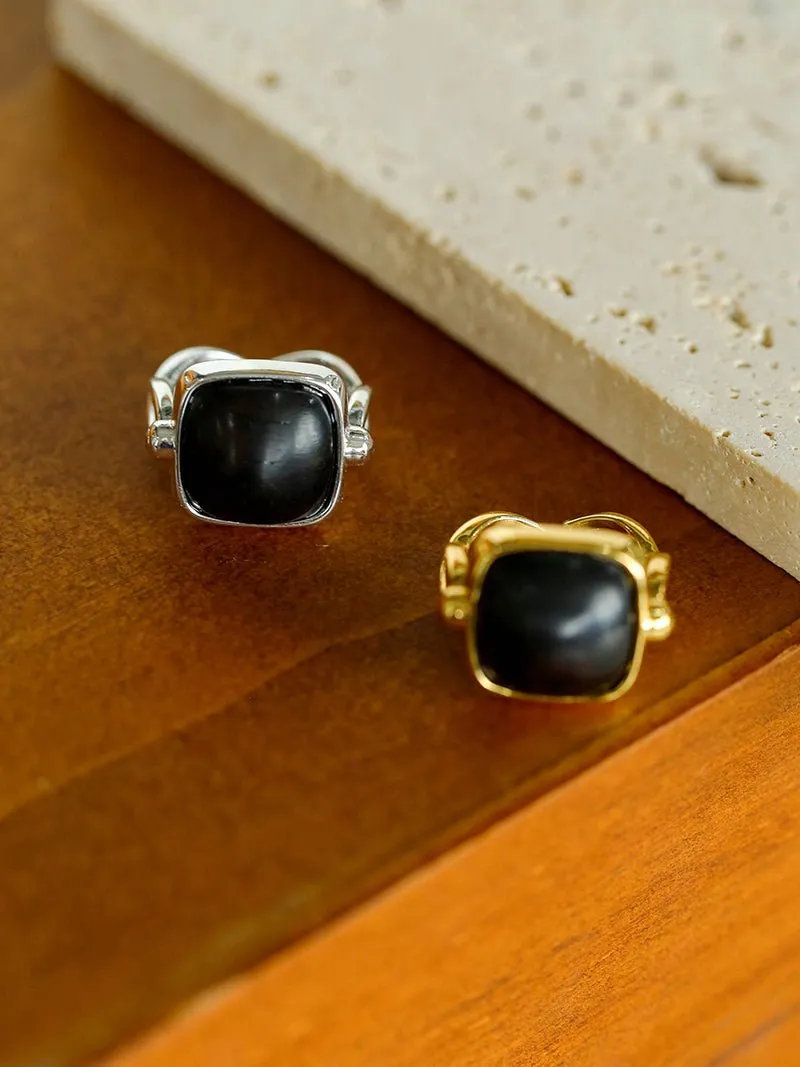 Square Open Black Ebony Wood Ring