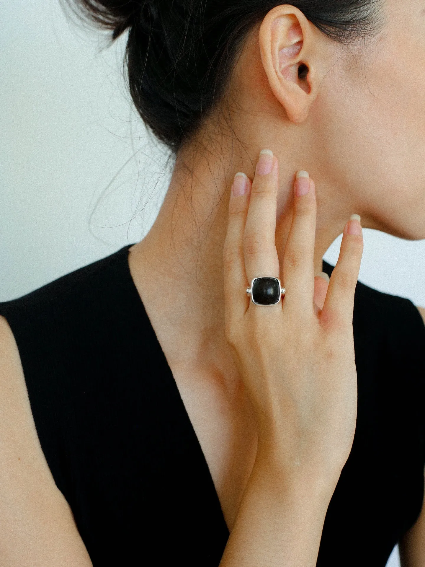 Square Open Black Ebony Wood Ring