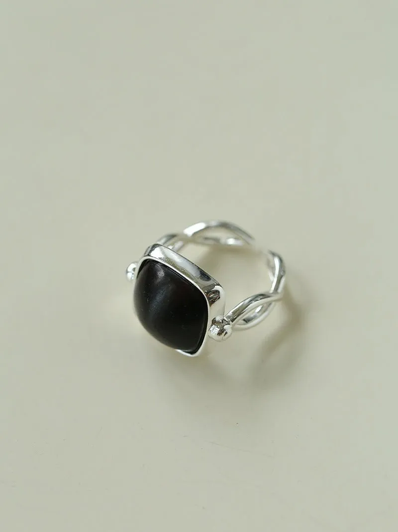 Square Open Black Ebony Wood Ring