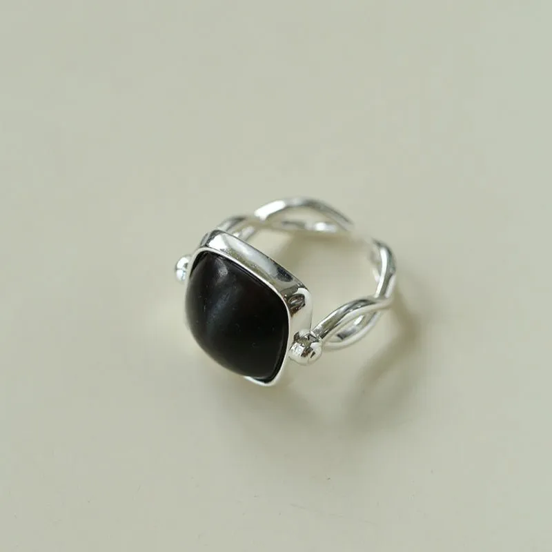 Square Open Black Ebony Wood Ring