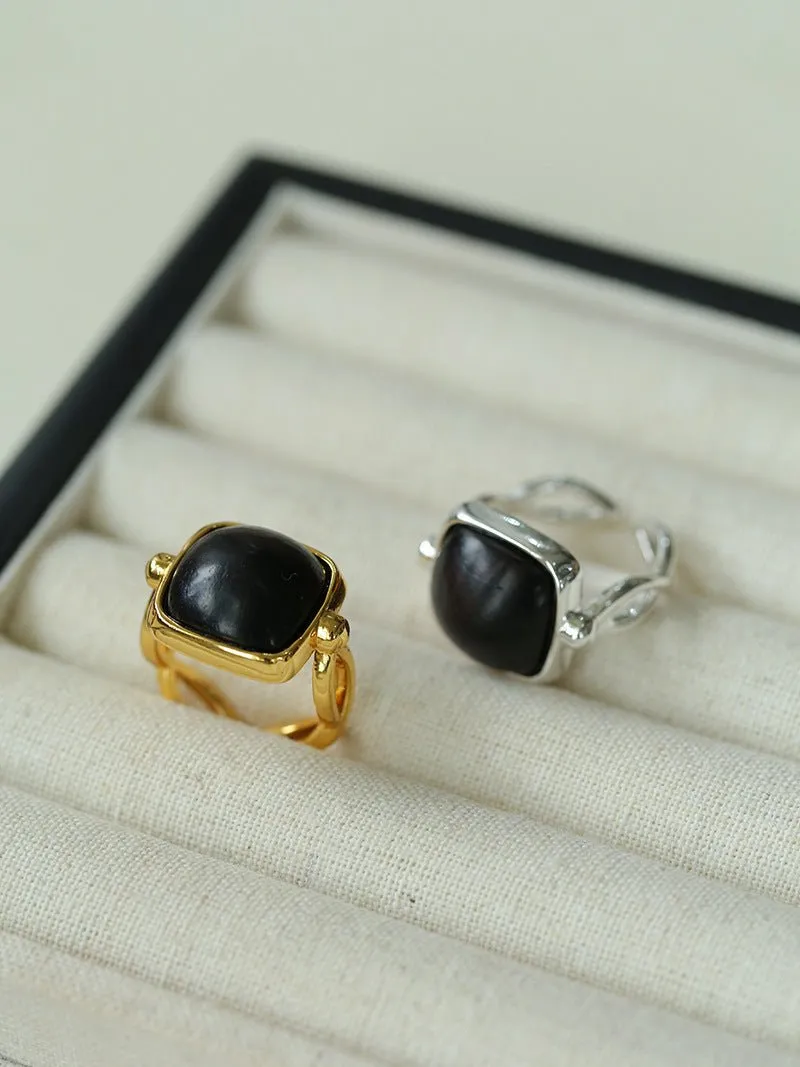 Square Open Black Ebony Wood Ring