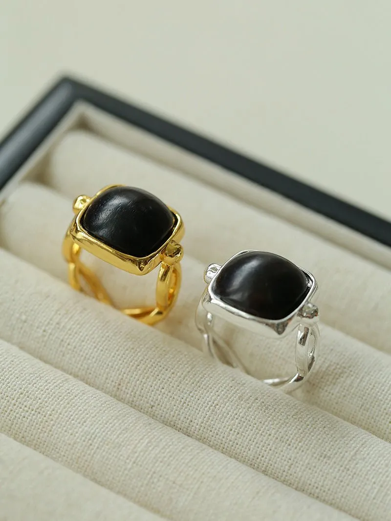 Square Open Black Ebony Wood Ring