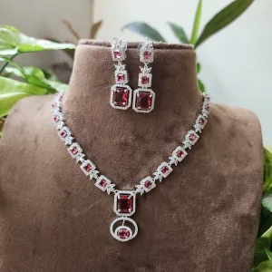 Square Ruby Pendant Short Neckset