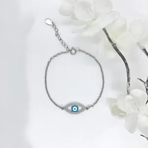 Sterling Silver Evil Eye with CZ Bracelet