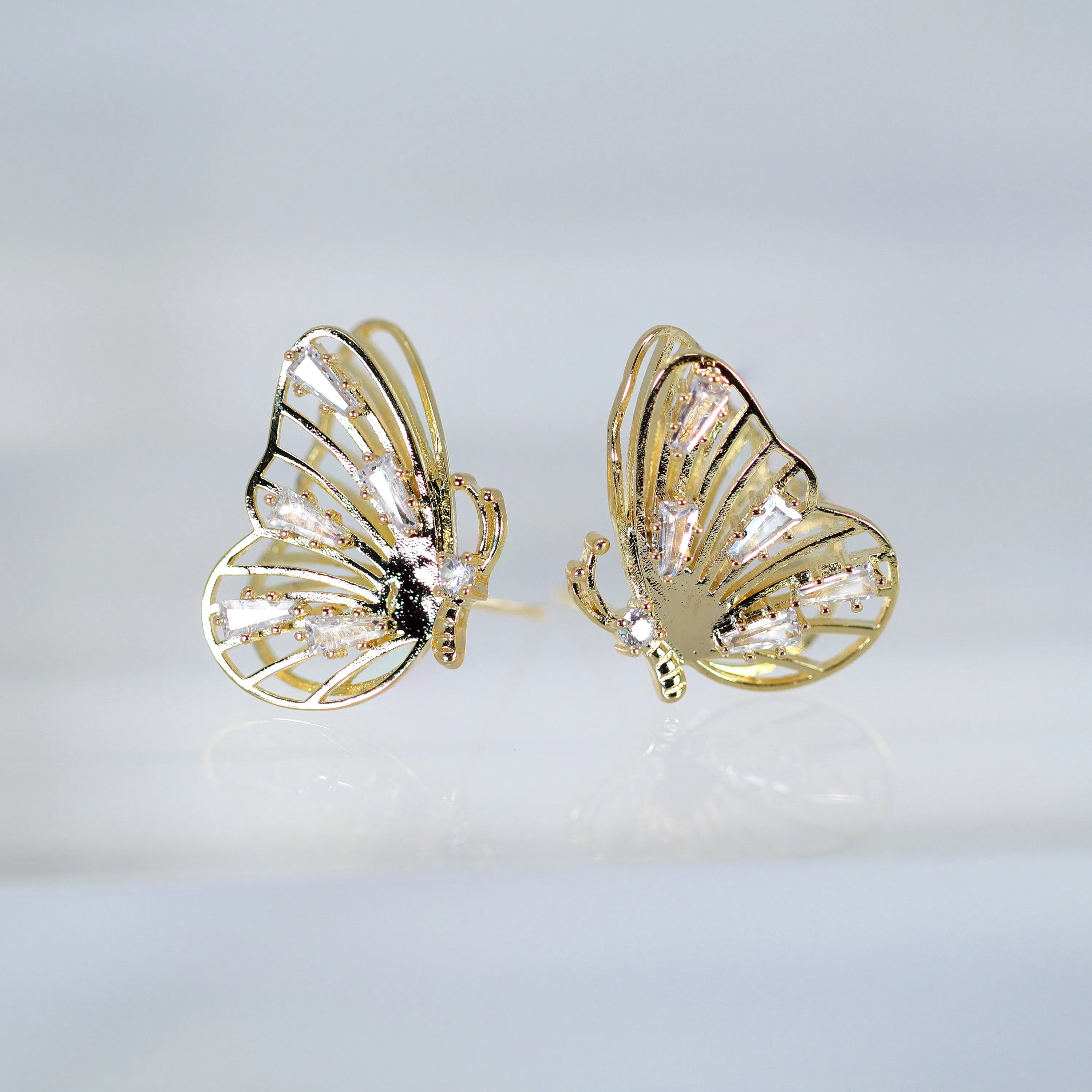 Swarovski Crystal Spots On 3D Gold Butterfly Stud Earrings, Dainty Stud, Statement Earrings.