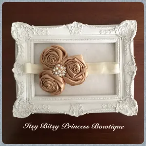 Toasted Almond Satin Rosettes Headband