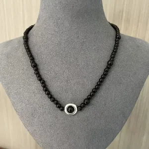 Tree Hole Design Ebony Bead 925 Sterling Silver Necklace