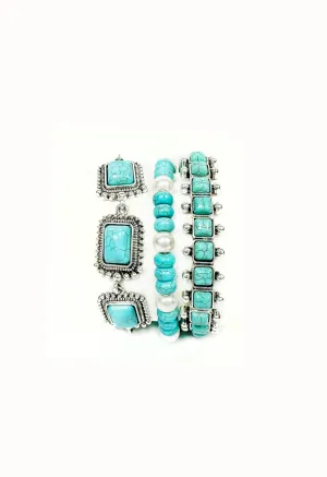 Turquoise and Silver 3 Strand Bracelet Stack