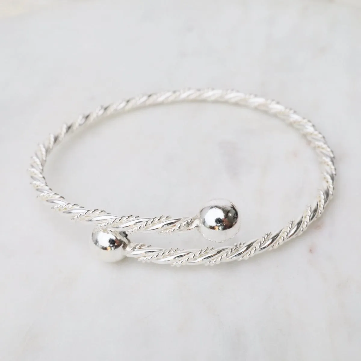 Twisted Dots & Tube with Ball Ends Sterling Silver Cuff