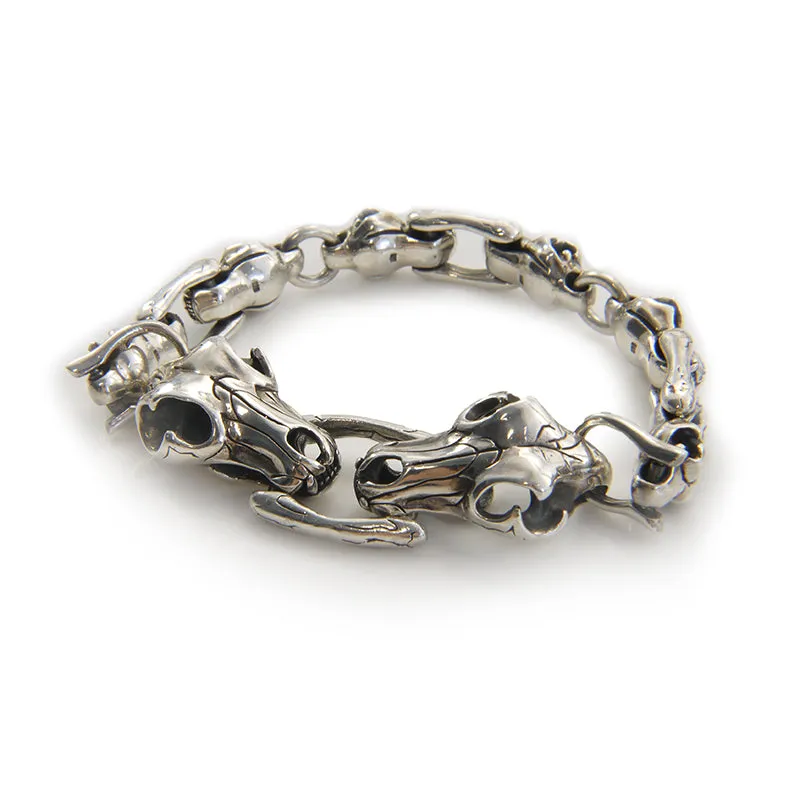 Two Heads Dinosaur Skull Sterling Silver Bracelet