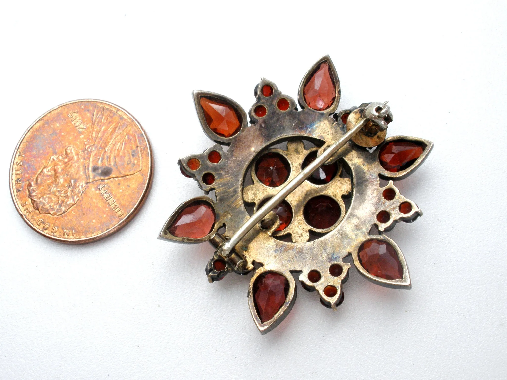 Victorian Bohemian Garnet Brooch Pin 6 Points