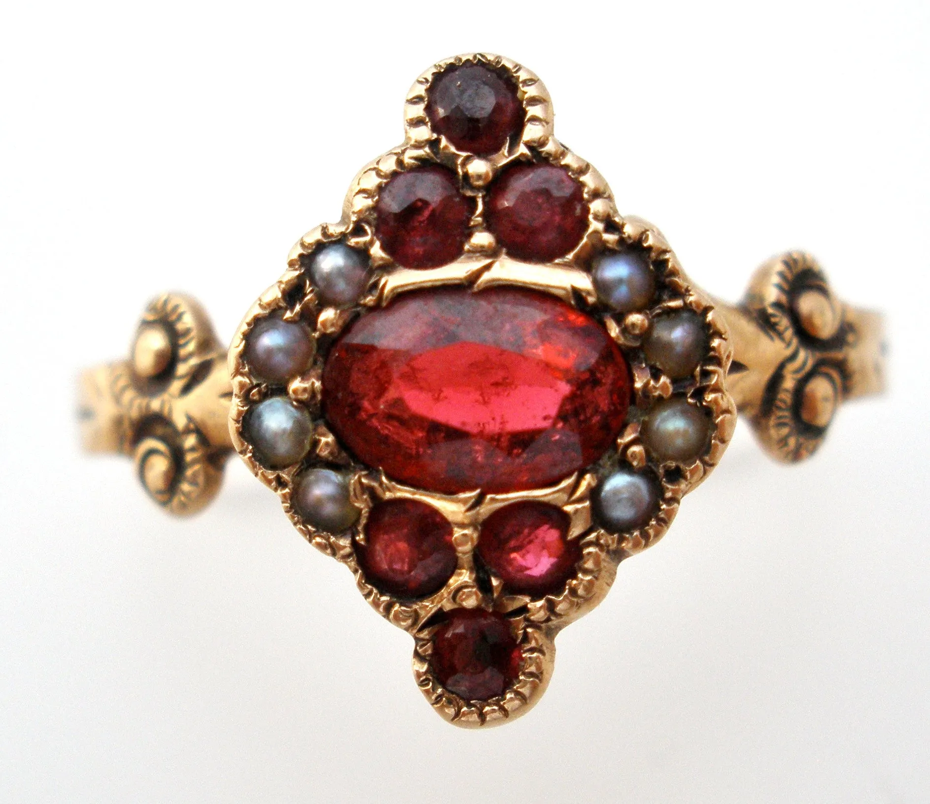 Victorian Ruby and Seed Pearl Ring Size 7.5