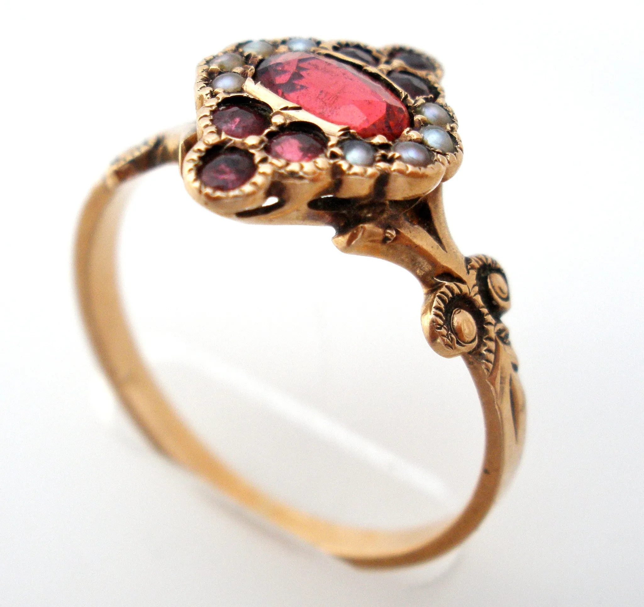 Victorian Ruby and Seed Pearl Ring Size 7.5