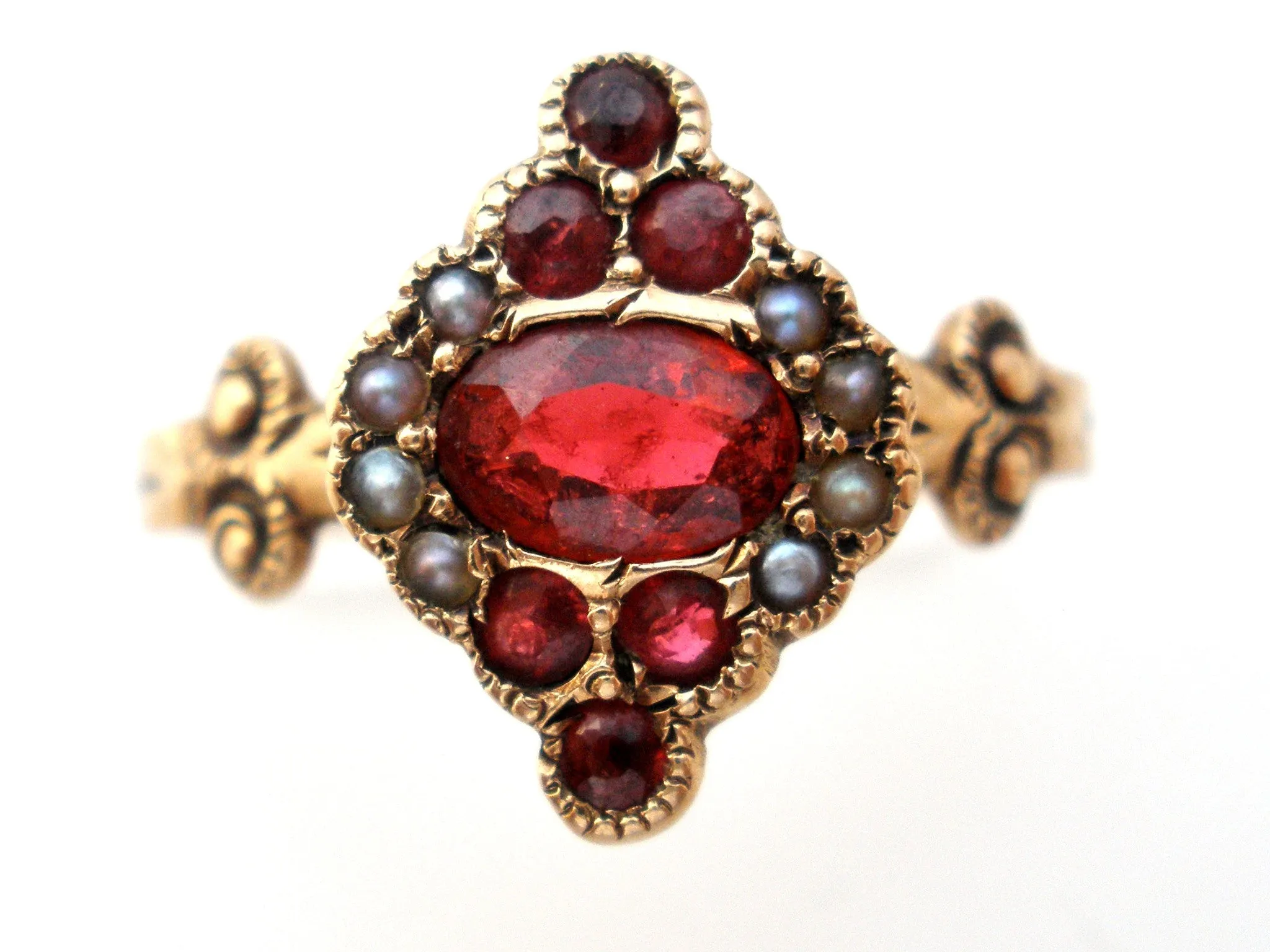 Victorian Ruby and Seed Pearl Ring Size 7.5