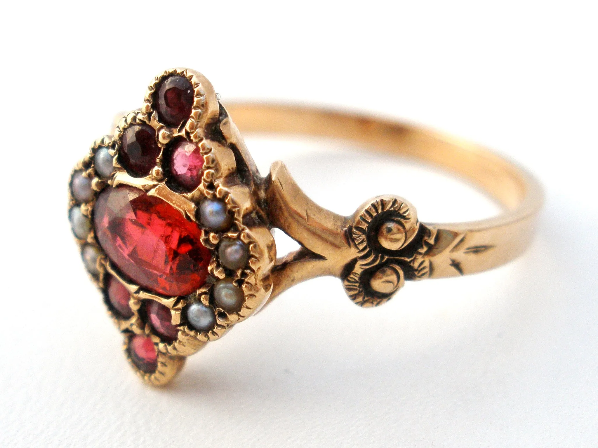 Victorian Ruby and Seed Pearl Ring Size 7.5