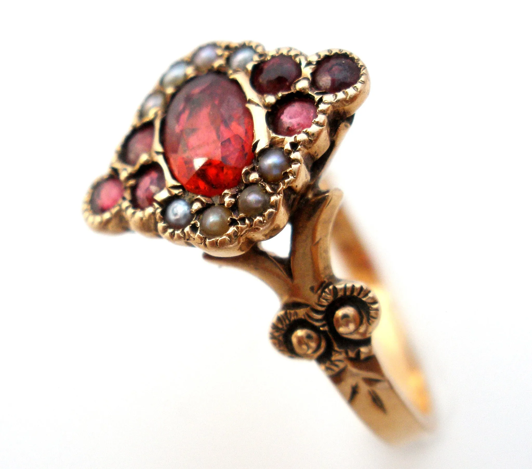 Victorian Ruby and Seed Pearl Ring Size 7.5