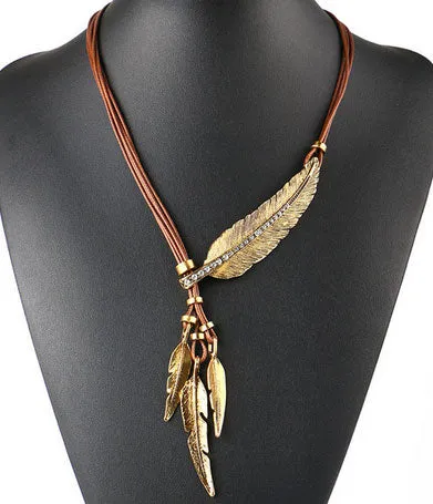 Vintage Alloy Feather Statement Necklace