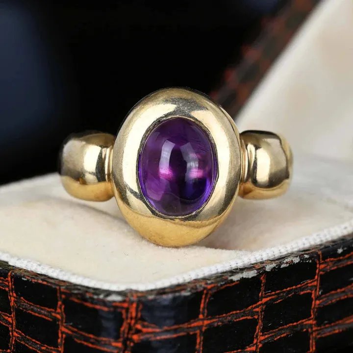 Vintage Domed Amethyst OVal Cut Cabochon 14k Gold Vermeil Rings