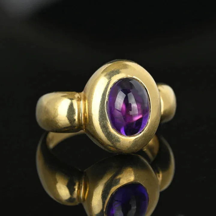 Vintage Domed Amethyst OVal Cut Cabochon 14k Gold Vermeil Rings