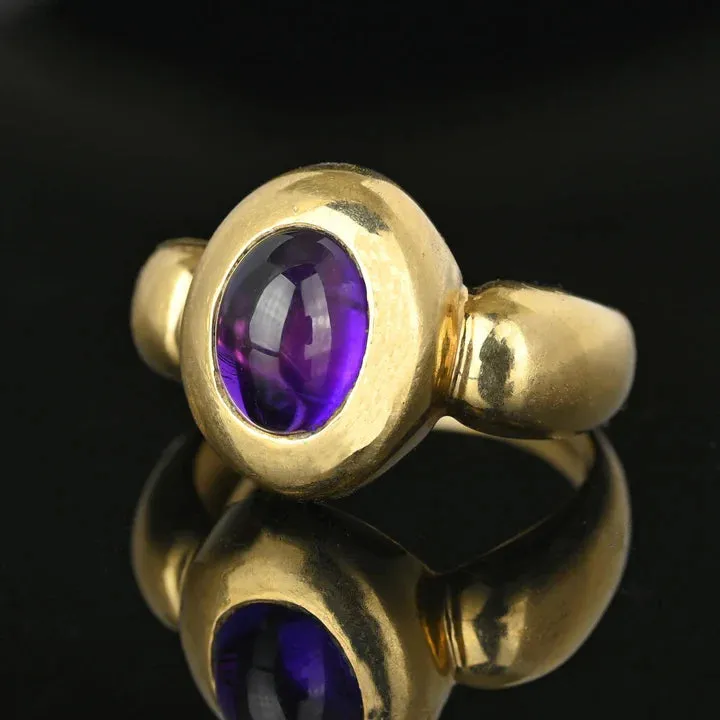 Vintage Domed Amethyst OVal Cut Cabochon 14k Gold Vermeil Rings