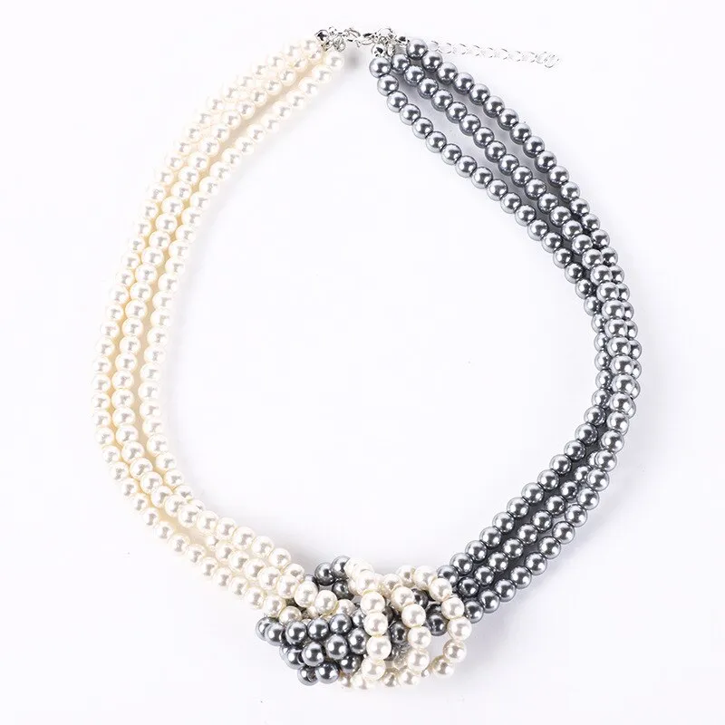 Vintage Elegant Glass Pearl Multilayer Short Necklace for Women Chokers Collares Colares Collier Femme