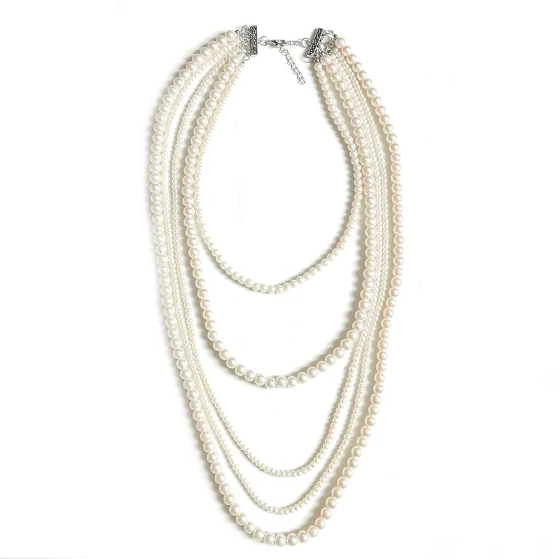 Vintage Elegant Glass Pearl Multilayer Short Necklace for Women Chokers Collares Colares Collier Femme