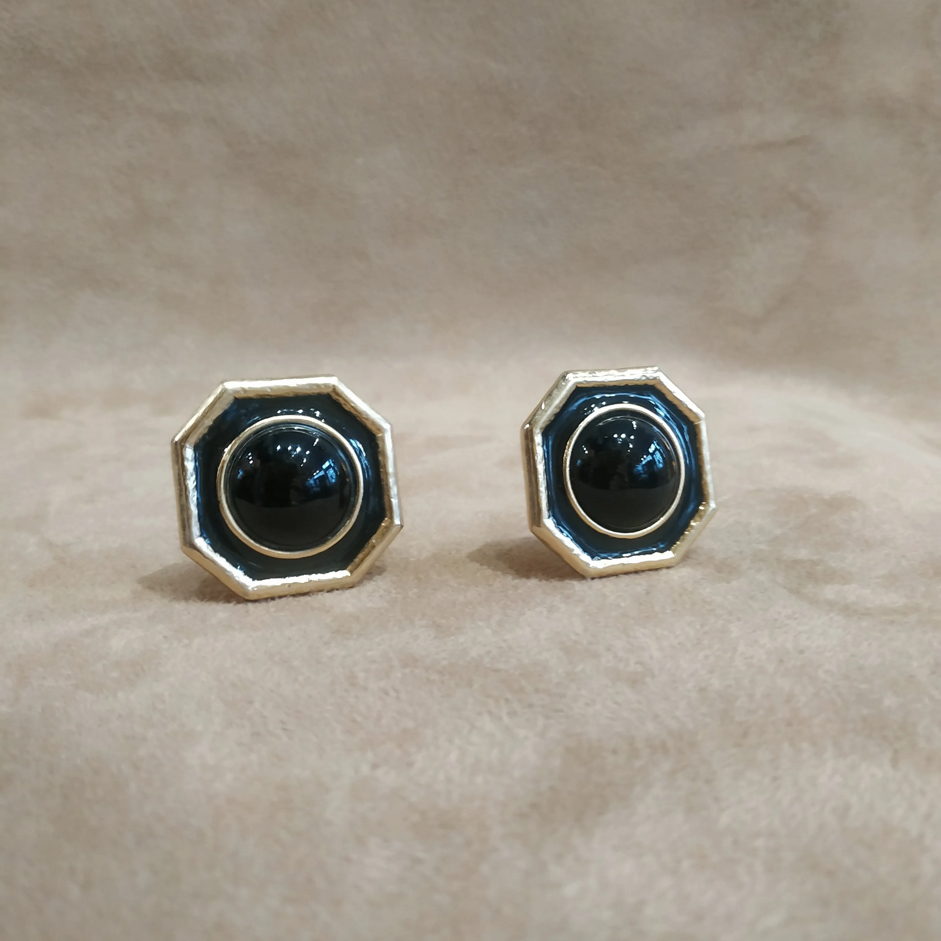 Vintage Octagonal Onyx Black Clip On earrings by Balenciaga