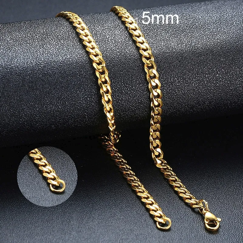 Vnox Cuban Chain Necklace for Men Women, Basic Punk Stainless Steel Curb Link Chain Chokers,Vintage Gold Tone Solid Metal Collar