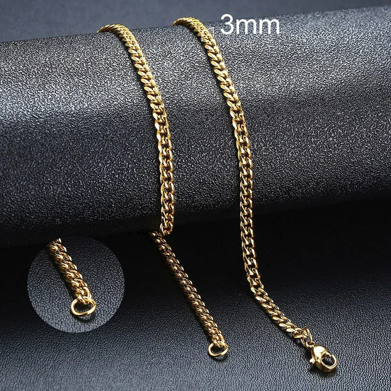 Vnox Cuban Chain Necklace for Men Women, Basic Punk Stainless Steel Curb Link Chain Chokers,Vintage Gold Tone Solid Metal Collar