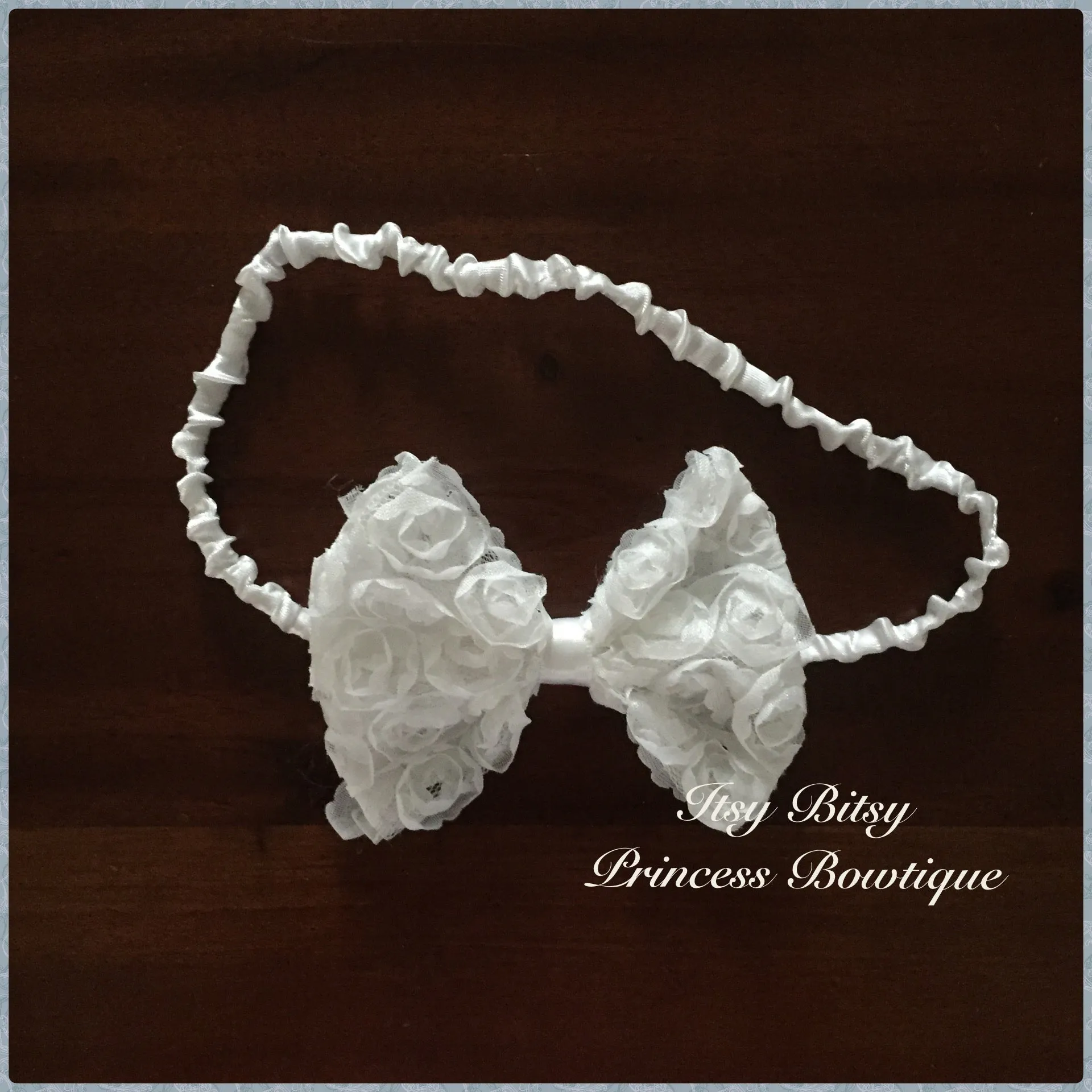 White Rose Bow headband