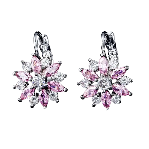 Women Clear Crystal Flower Cluster Earrings