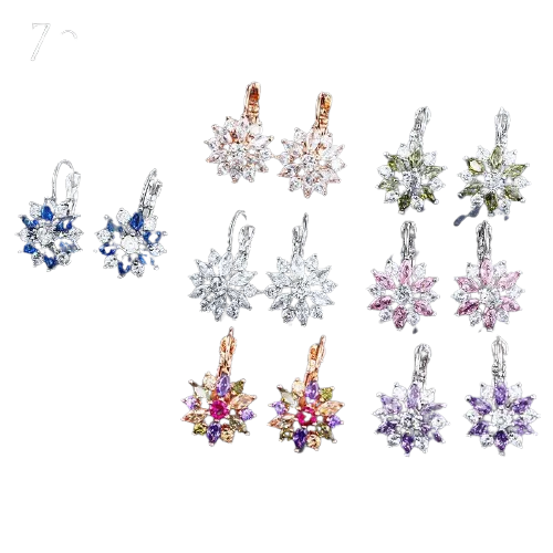 Women Clear Crystal Flower Cluster Earrings